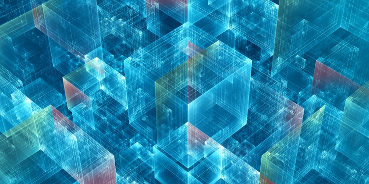 abstract cubes in shades of blue and green