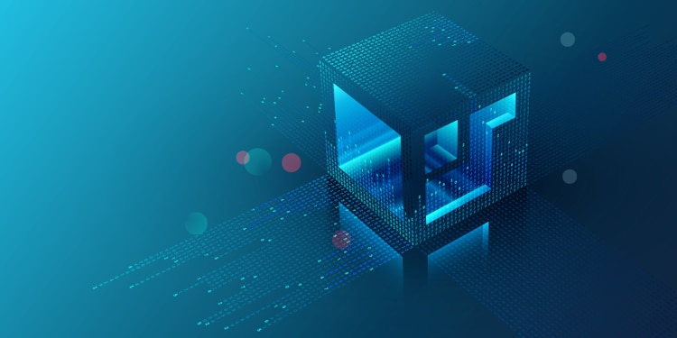 blue gradient overlayed on glowing pixelated light box