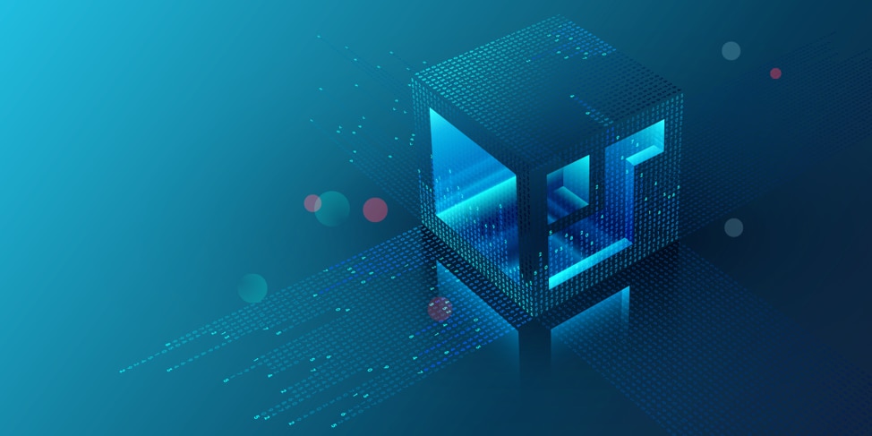 blue gradient overlayed on glowing pixelated light box
