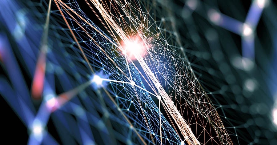 web of connected white lines and dots