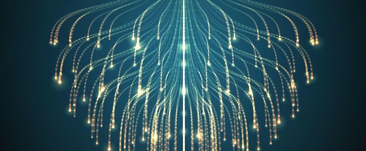 navy and blue background with exploding chandelier of light