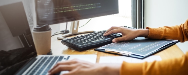 Working on laptop and desktop computers