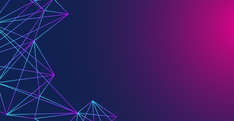 pink, purple, and blue gradient with pink and turquoise vector pattern on left side