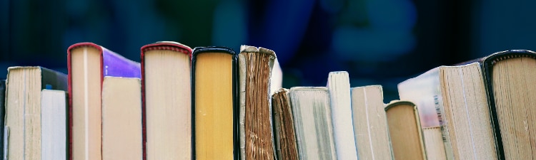 zoomed in photo of a shelf of books